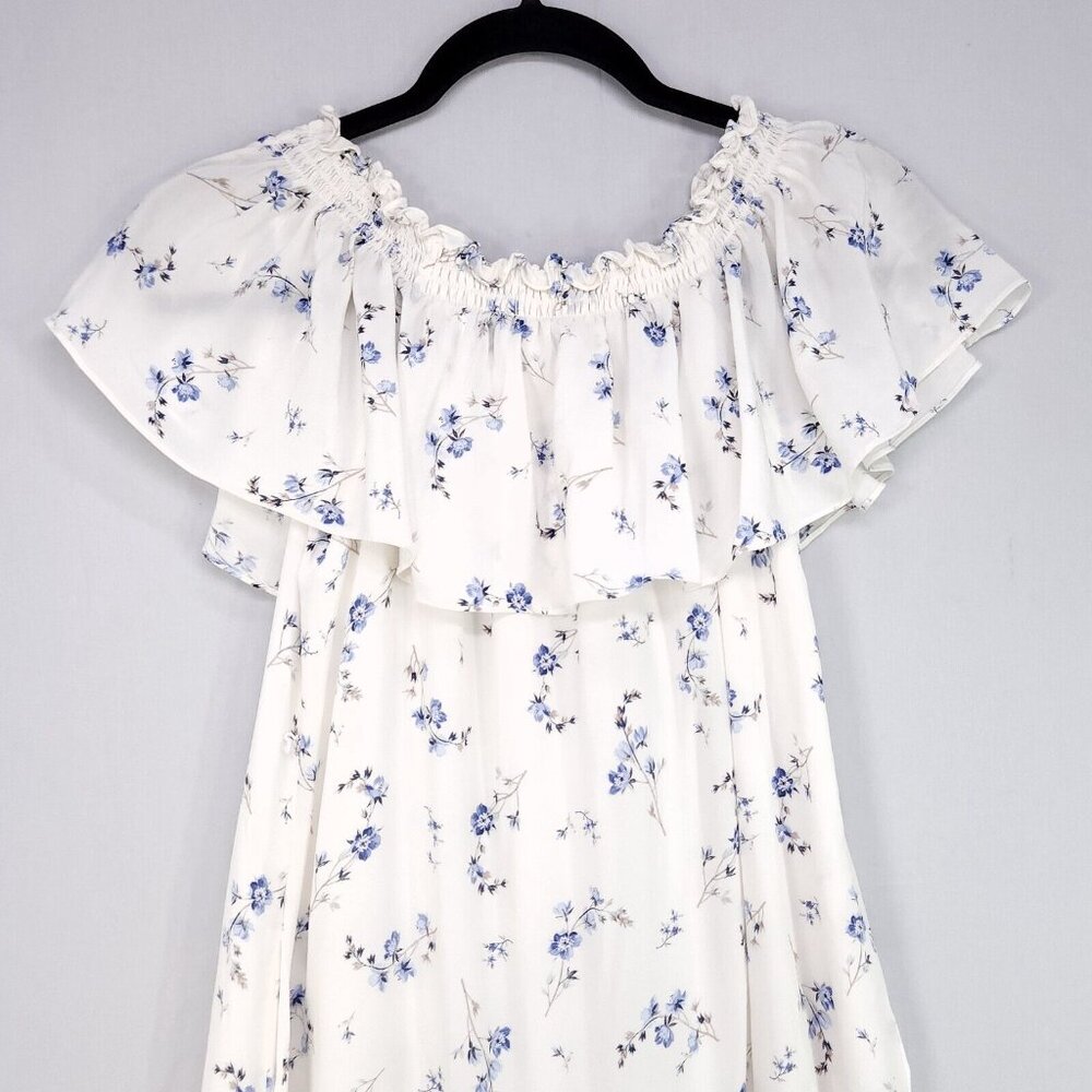 Rebecca Taylor Silk Dress Francine Size 4 Off-the-Shoulder Ruffle Floral No Belt - Picture 4 of 12